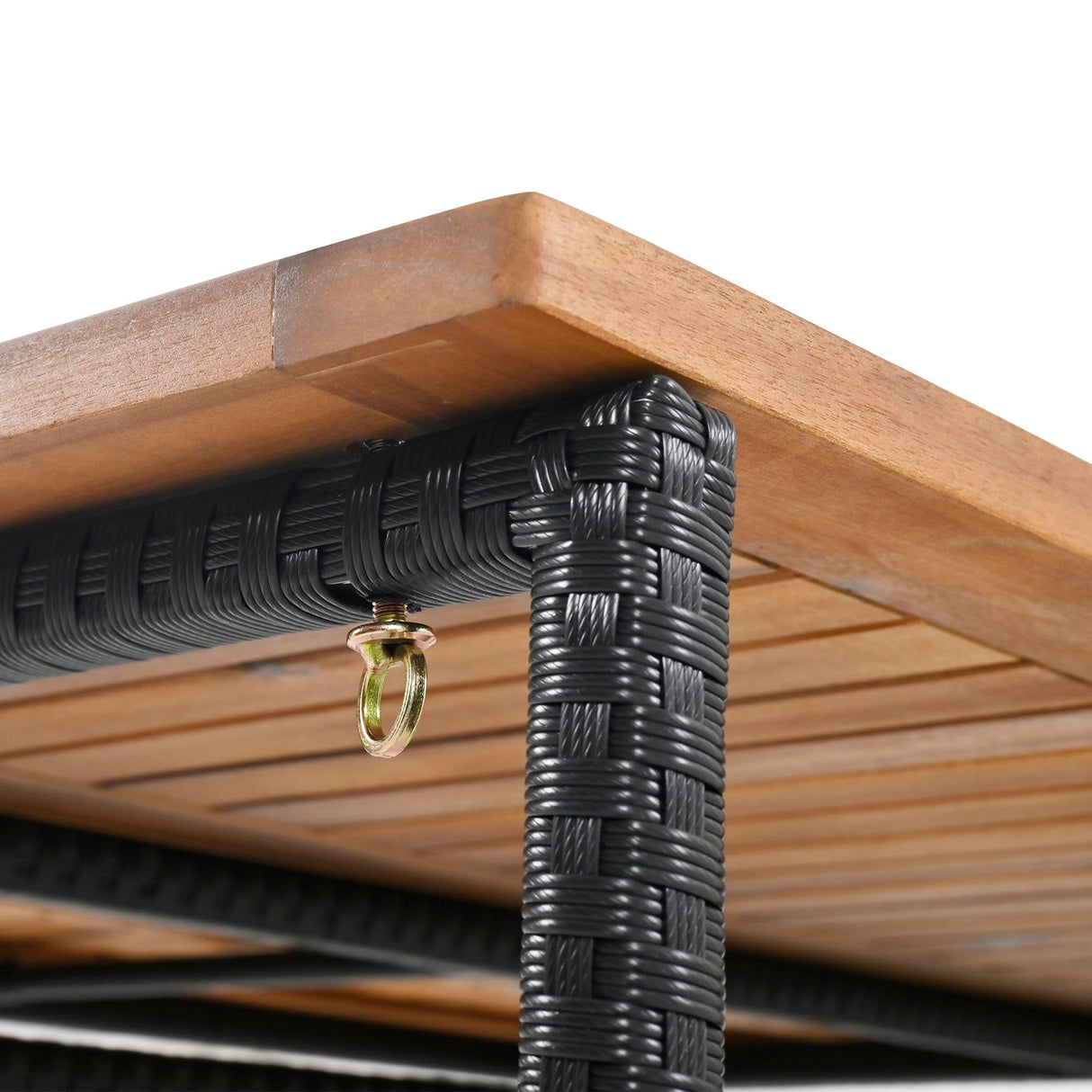 5-Piece VilroCaz Outdoor Acacia Wood & Wicker Counter Height Dining Set with Cushioned Stools VilroCaz