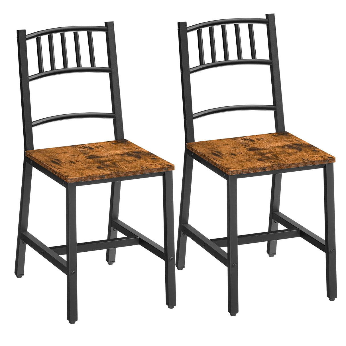 HOOBRO Dining Chairs Set of 2, Rustic Wooden Chairs with Metal Frame, Dining Room Chairs with Slat Back, Easy to Assemble, Modern Dining Chair for Kitchen, Living Room, Rustic Brown and Black BF39CD01 HOOBRO
