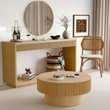 Round Coffee Table with Storage, Modern Wooden Coffee Table with Solid Wood Veneered, Circle Center Table Accent Tea Table for Living Room Apartment Small Space (31.5''L × 31.5''W × 14''H, Natural) FGXJY