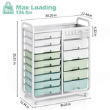 SYKIARIOL 14 Drawer Rolling Cart with Tabletop & DIY Pegboard, Storage Cart with Wheels, Classroom Organizers Utility Cart for Office Home School, Art Supplies, Mobile Craft Organizer, Green SYKIARIOL