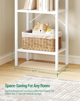 Hzuaneri Bookshelf, Book Shelf, Industrial Bookcase with 2 Hooks, Coner Shelf Storage Organizer for Home Office, Living Room, Bedroom, Kitchen, 5-Tier White BC10513W Hzuaneri