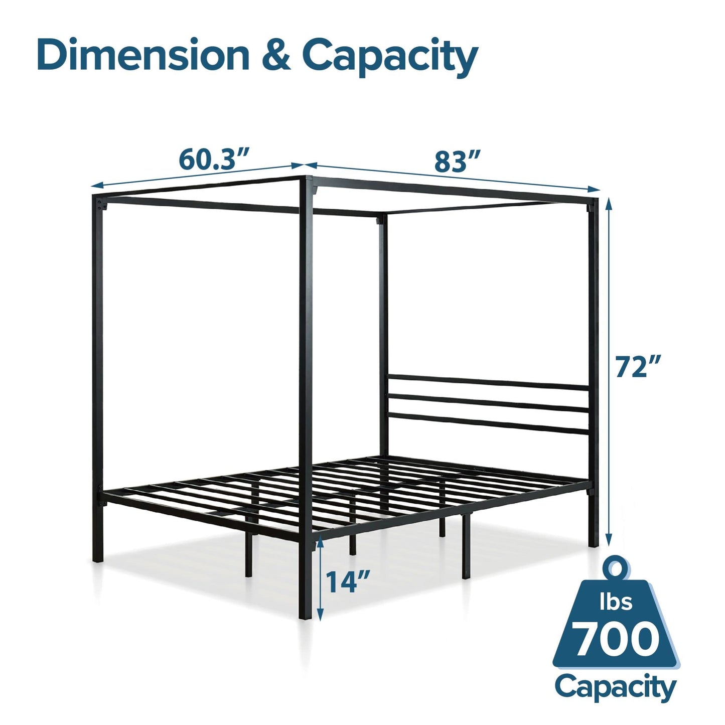 ZINUS Patricia Black Metal Canopy Platform Bed Frame, Mattress Foundation with Steel Slat Support, No Box Spring Needed, Easy Assembly, Queen