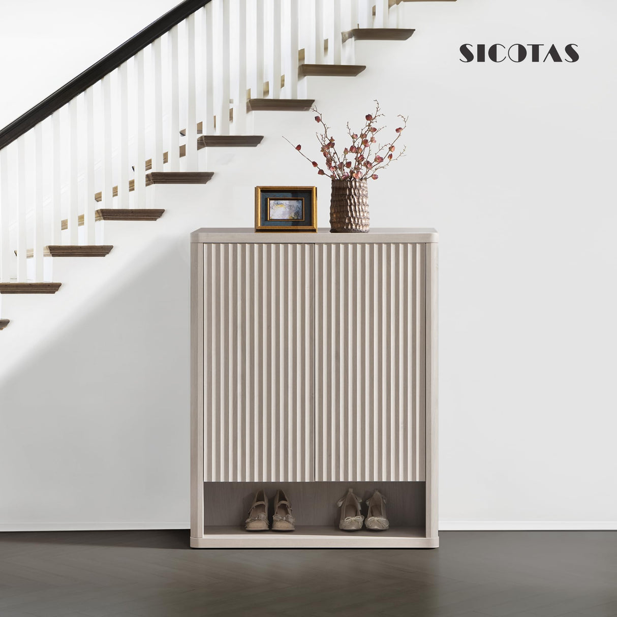 SICOTAS Shoe Cabinet 44" Tall Large Storage Organizer Modern Shoe Rack with Doors & 4 Shelves Mid Century Free Standing 6-Tier Cabinet for Entryway Hallway Living Room Closet SICOTAS