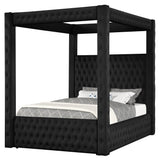 Dapedomal Velvet Four Poster Bed Frame - Upholstered Canopy Bed Frame with Exquisite Button Tufted Design and Tall Headboard, Luxury Bed Frames with Wooden Support, Box Spring Required (Black, Queen) Dapedomal