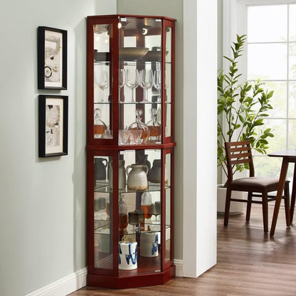 Lighted Curio Cabinet 6 Shelf Corner Corner with Shelves，Display Case for Living Room, China Hutch with Adjustable Tempered Glass Shelves Doors and Shelves, Bar and Liquor Storage Area-Cherry - WoodArtSupply