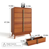 JOINICE,Mid Century Modern Dresser,5 Drawer Dresser with Storage,Chest of Drawers with Metal Handle,Large Wooden Drawer Organizer,Tall Dresser for Bedroom,Living Room,Hallway,Cherry JOINICE