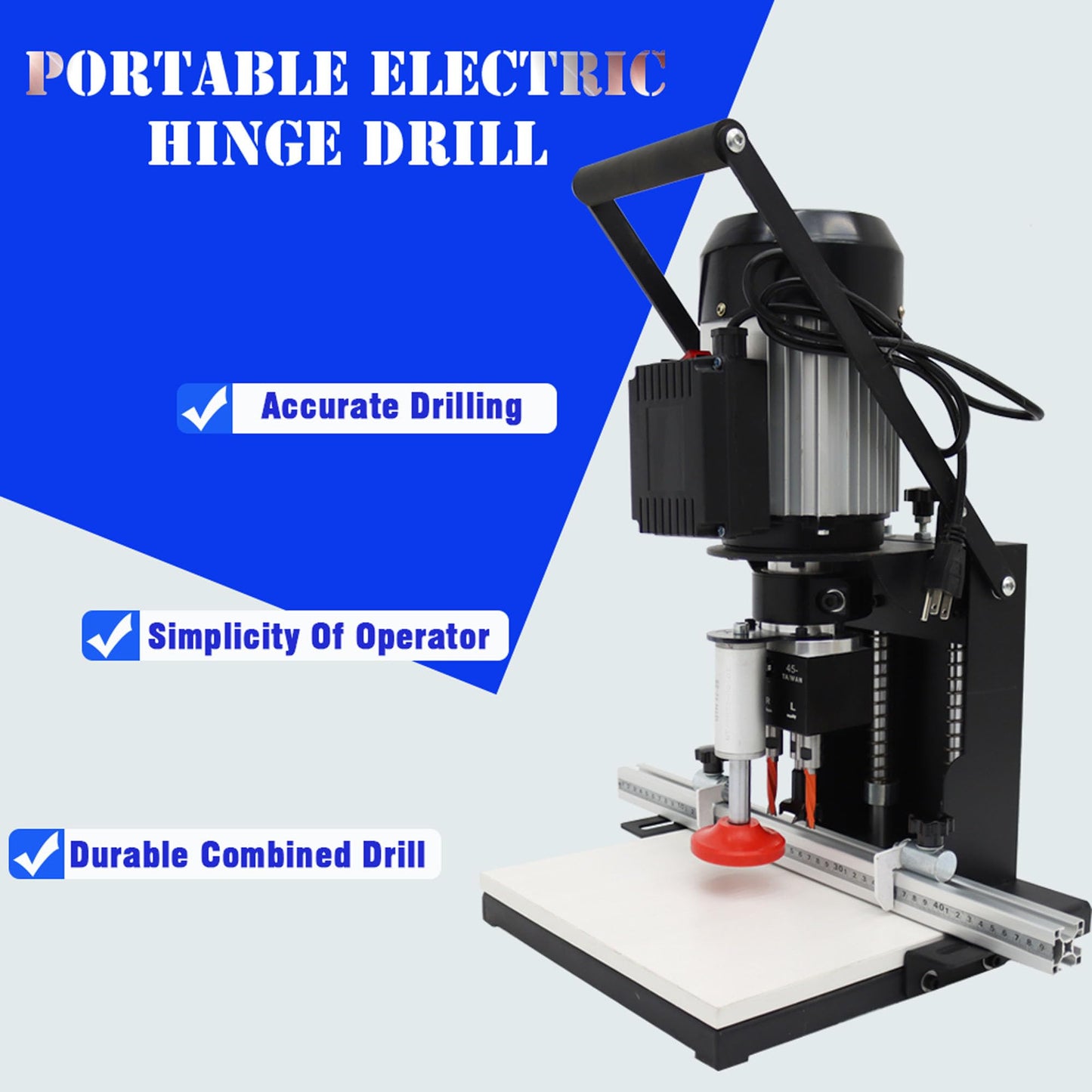 BREVELTION 110V Pneumatic Hinge Boring Insertion Machine Single Head Portable Electric Hinge Drill for Drilling Processing of Cabinets Wardrobes 45-9.5 Combined Drill 1.1KW - WoodArtSupply