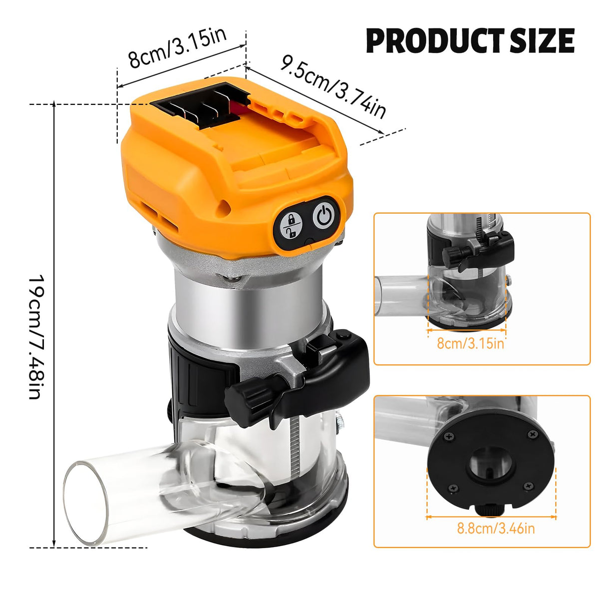 Cordless Router with 18-21V Brushless Compact Palm Router 6 Variable Speeds Router Tool for Woodworking 30,000RPM Wood Trimmer Cutting with 1/4" Collet YWNYT
