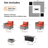 ovios 13 Pieces Patio Furniture Set, Outdoor Wicker Sectional Sofa with 54 Inch Fire Pit Table Comfy Cushions, Modern Modular Deep Seat Rattan Couch Conversation Set, Orange Red ovios
