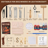 Leather Crafting Kit: Leather Working Tools and Supplies for DIY Craft Beginners Stamping Dyeing Carving Sewing Edge Sealing with Video Tutorials for Earrings Wallet Keychain Wristband Bookmark CBHGFEA