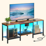 HOOBRO TV Stand with Charging Station to 55 Inches, LED Entertainment Center, Media TV Console Table with Open Storage Shelving for Living Room, Bedroom, Rustic Brown and Black BF122UDDS01 HOOBRO