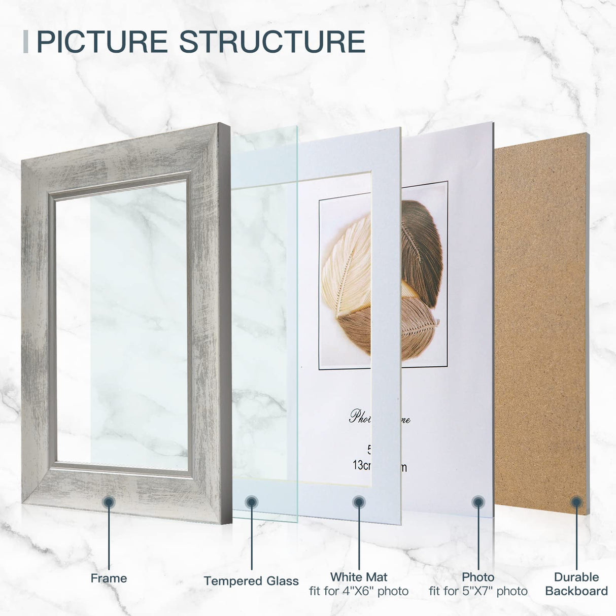 XUANLUO 5x7 Picture Frames Set of 4 Rustic Retro Photo Frame with Tempered Glass Wall Mount and Tabletop Display Family Friends Wedding Gift XUANLUO
