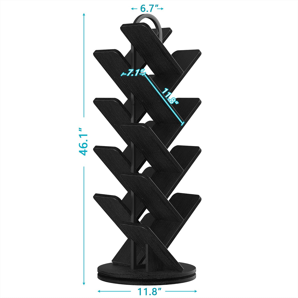 TVU 18-Tier Tree Rotating Bookshelf, 360 Degree Spinning Standing Bookcase for Magazines DVDs Books, Corner Bookcase for Living Room Bedroom Study (Black) TVU