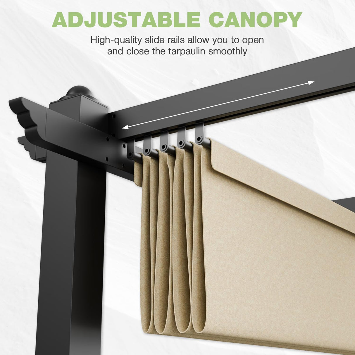 EBE 12'x16' Outdoor Pergola, Metal Patio Pergolas, Heavy Duty Retractable Awning Pergola Sun Shade Canopy for Decks, Gardens and Backyards, Beige EBE