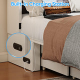 PUREMIND Full Size Murphy Bed Cabinet with Mattress - Solid Wood - Hideaway Chest Beds Frame with Storage Drawers, USB Charging Ports - Space Saving Cabinet Bed for Guest Room PUREMIND