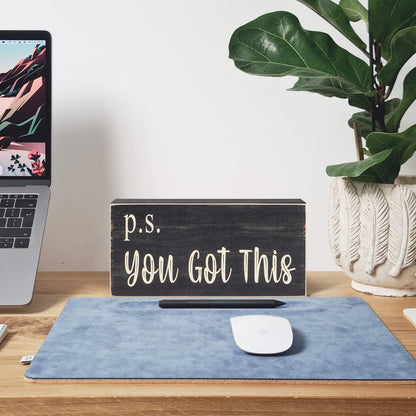 Esur Motivational Home Office Desk Black Decor - Farmhouse Wooden Box Sign Gift for Women - P.S. You Got This - WoodArtSupply