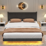 Gyfimoie Modern Queen Floating Bed Frame with LED Lights - Stylish Upholstered Platform for Effortless Assembly Gyfimoie