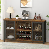 IBF Rustic Wine Bar Cabinet, Coffee Bar Cabinet for Liquor and Glasses, Farmhouse Wood Buffet Sideboard with Storage Rack, Wine Liquor Cabinet for Home Kitchen Dining Room, Rustic Brown, 55 Inch IBF