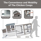 Gowoodhut Chicken Coop Mobile Wooden Hen House with Nesting Box,95.3" L Outdoor Chicken House with Wheels and Removable Tray,Fir Wood Chicken Tractor with 6 Ventilation Door and Ramp-Grey Gowoodhut
