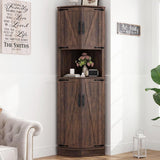Hlivelood 68" Tall Farmhouse Corner Cabinet, Dining Room Storage Cabinet with 4 Barn Doors and 5 Level Storage with Adjustable Shelves, for Kitchen, Living Room, Laundry Room, Brown Hlivelood
