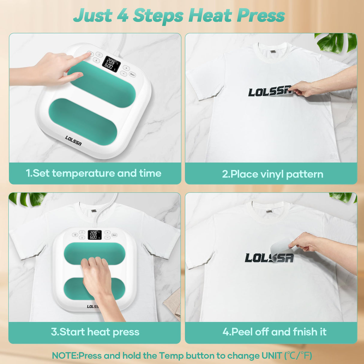 Heat Press Machine for T Shirts- 9x9 Heat Press Shirt Press Machine with Precise Temperature Control, Mini Heat Press for Hats, Dresses, Pillows, Tote Bags-Green LOLSSA
