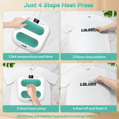 Heat Press Machine for T Shirts- 9x9 Heat Press Shirt Press Machine with Precise Temperature Control, Mini Heat Press for Hats, Dresses, Pillows, Tote Bags-Green - WoodArtSupply