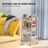 EAGMAK 3 Tier Utility Rolling Cart, Metal Storage Cart with Handle and Lockable Wheels, Multifunctional Storage Organizer Trolley with Mesh Baskets for Kitchen, Living Room, Office, Garage (Beige) EAGMAK
