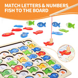 Diaodey Wooden Magnetic Fishing Game for Toddlers, Montessori Fine Motor Skills Toy with Letters and Numbers, Preschool Learning ABC and Puzzle Educational Toys Gift for 3 4 5+ Year Old Kids(2 Poles) Diaodey