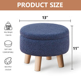 Wimarsbon Storage Ottoman, Modern Round Footrest with Soft Padded Seat, Teddy Velvet Footstool with Wood Legs, Accent Small Table or Plant Stand for Hallway, Living Room (Grey-Blue) Wimarsbon