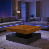 LED Coffee Table for Living Room, 2-Tier Modern Square Center Table with Music Sync Lights, High Gloss Surface, 30 3/4" x 30 3/4" (Rustic Brown+Black) Yeewe