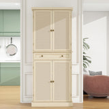 UZUGUL Kitchen Pantry Cabinet with Adjustable Shelf,72'' Tall Rattan Pantry Storage Cabinet with 4 Door and Drawer, Bedroom Wardrobe, Tall Storage Cabinet for Living Room UZUGUL