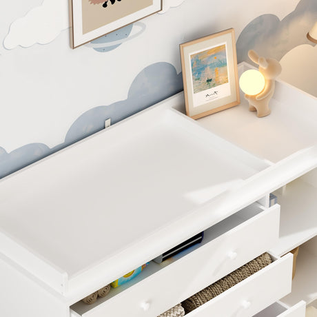 ROMSHINE Nursery Dresser with Baby Changing Table, Diaper Changing Tables for Nursery with 5 Drawers & Shelves, Changing Station Nursery Organizer for Bedroom, White (47.6" W x 19.7" D x 36.1" H) ROMSHINE