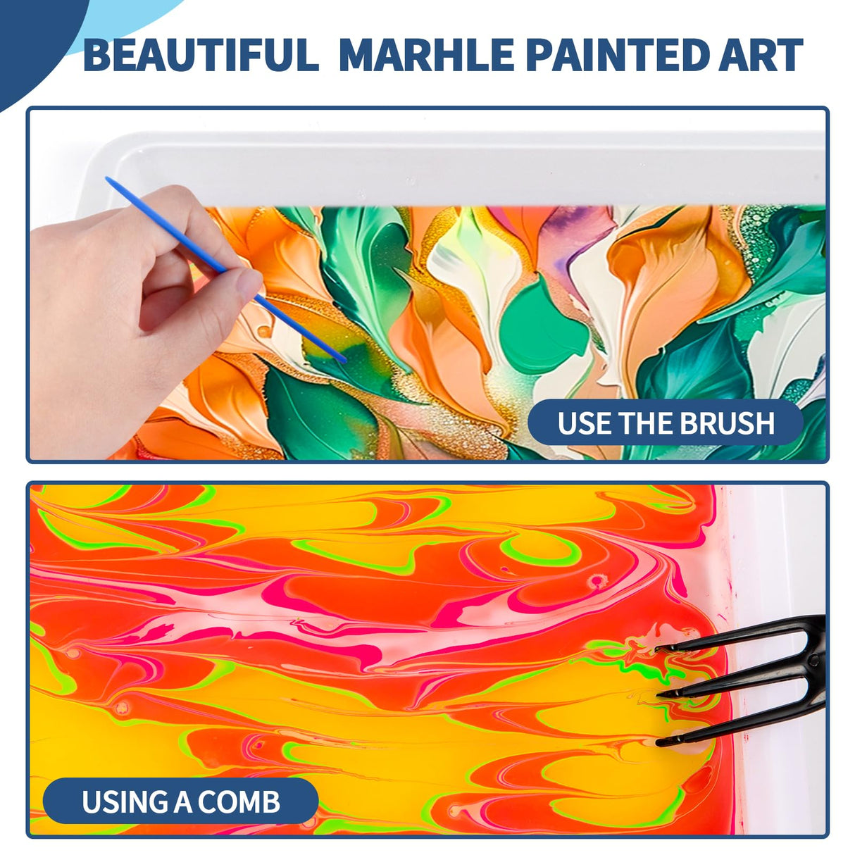 Ci Vetch Water Marbling Paint Kit for Kids, Arts & Crafts, Non-Toxic, Age 3-12, Includes 6 Colors, 10 Sheets, Tools, 12 Shells, 2 Display Boxes Ci Vetch