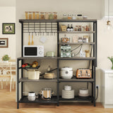 iabifo L-Shaped Bakers Rack with Power Outlet, 6-Tier Microwave Stand with Storage, Coffee Bar, Kitchen Shelf with Wire Basket, Hooks, Grey iabifo