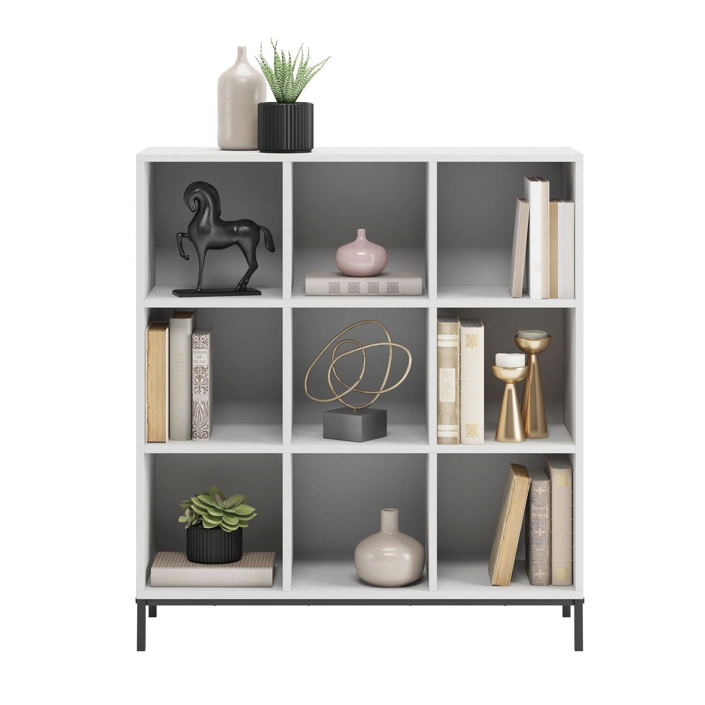 Sauder North Avenue White 9-Cube Organizer with Metal Base - WoodArtSupply