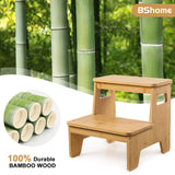 Wooden 2-Step Stool, Bamboo Step Stool with Handles, DIY Non-Slip Surface, Portable Stepping Stool for Kitchen, Toilet, Bathroom Sink, Bedroom, Natural BShome