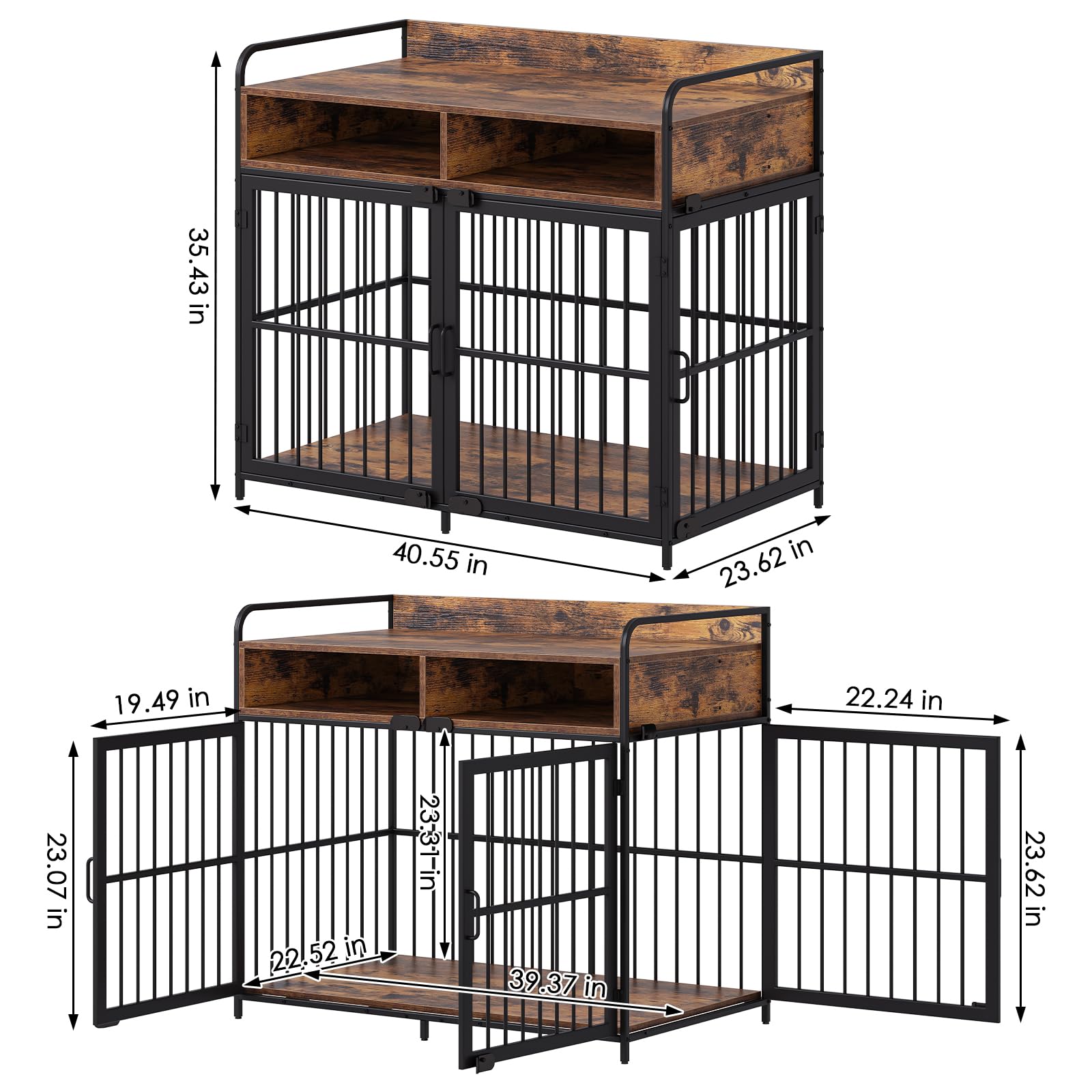 Saudism Large Dog Crate Furniture, Dog Kennel Indoor, Wood Dog Cage Table with Drawers Storage, Heavy Duty Dog Crate, Jaula para Perros, Sturdy Metal, 40.5" L×23.6" W×35.4" H - WoodArtSupply