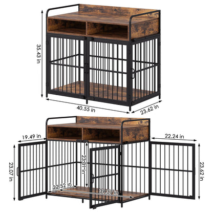 Saudism Large Dog Crate Furniture, Dog Kennel Indoor, Wood Dog Cage Table with Drawers Storage, Heavy Duty Dog Crate, Jaula para Perros, Sturdy Metal, 40.5" L×23.6" W×35.4" H - WoodArtSupply