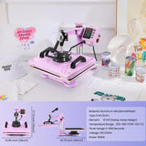 Heat Press Machine for Tshirts, 8 in 1 Heat Transfer Machine, 12" X 15" Heat Printing Press for Sublimation Combo with 360 Degree Rotation Swing Away for T-Shirt Hat Cap Mug Plate, Pink Purple AKEYDIY