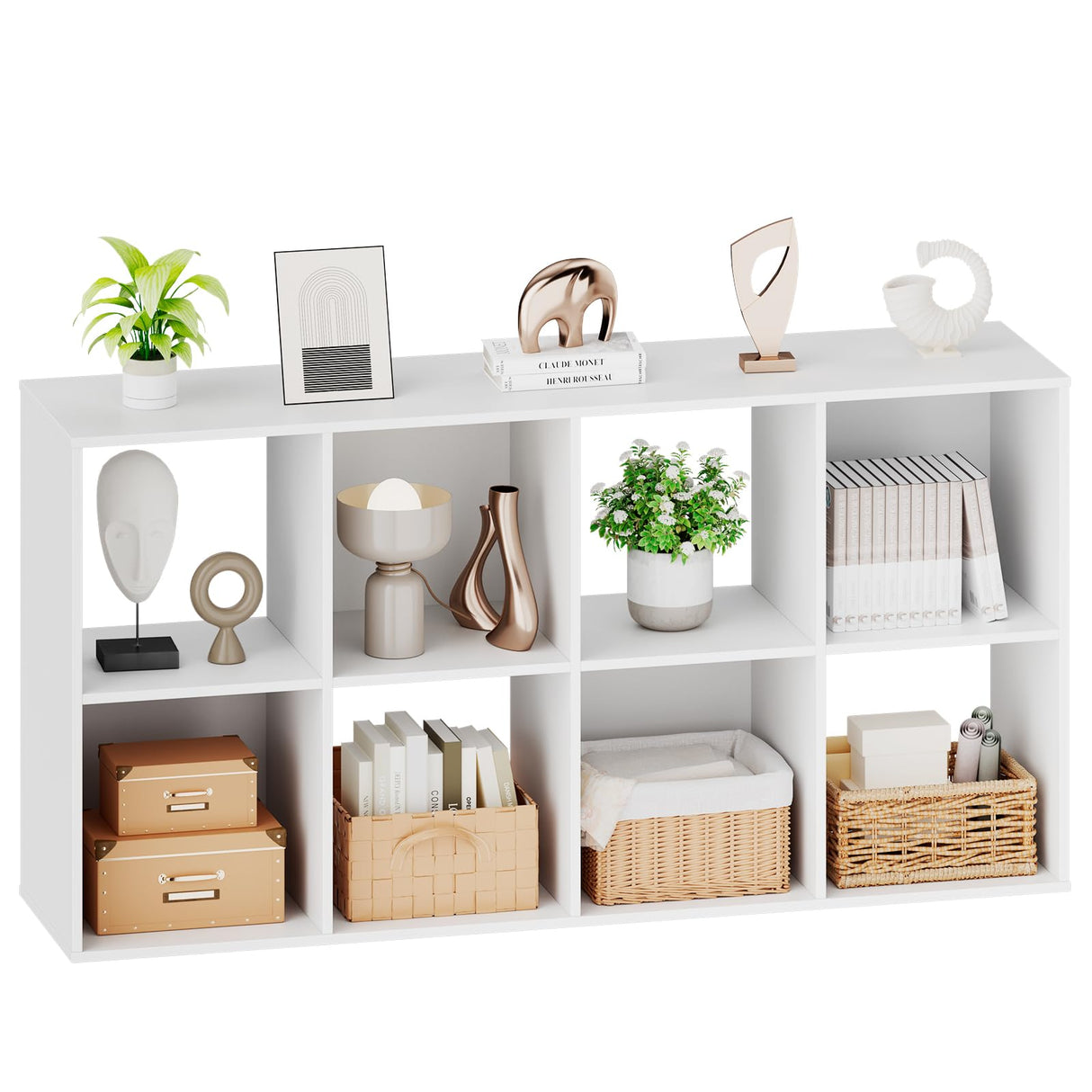 Sweetcrispy 8 Cube Storage Organizer - Open Cube Bookshelf with 4 Removable Back Panels, Display Storage Bookcase for Living Room, Bedroom, Entrance Hall, Home Office，47.7" L×11.6" W×24" H, White Sweetcrispy