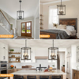 Luvkczc 4-Light Black Chandelier, Industrial Black Lantern Ceiling Light Fixtures with Rustic Metal Cage Adjustable Height Farmhouse Geometric Hanging Light for Kitchen Island, Dining Room, Entryway Luvkczc