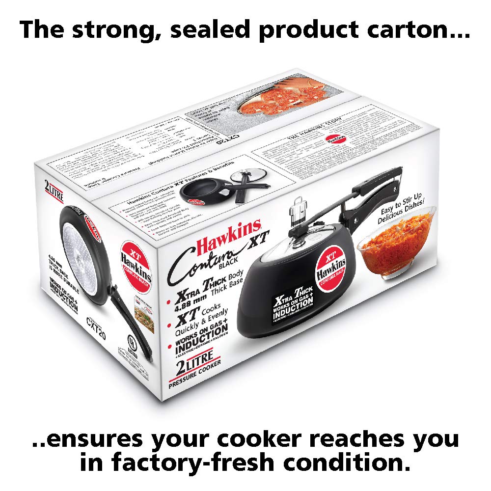Hawkins 2 Litre Contura Black XT Pressure Cooker, Hard Anodised Inner Lid Cooker, Small Induction Cooker, Handi Cooker, Black (CXT20) HAWKINS