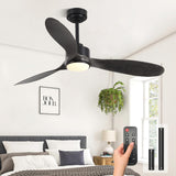 Wood Ceiling Fans with Lights, 52 Inch Ceiling Fans with Light and Remote for Bedroom Living Room Kitchen Office, Indoor/Outdoor Use, 3CCT Dimmable, 3 Blades 6 Speed Reversible Quiet DC Motor, Black Conciseer