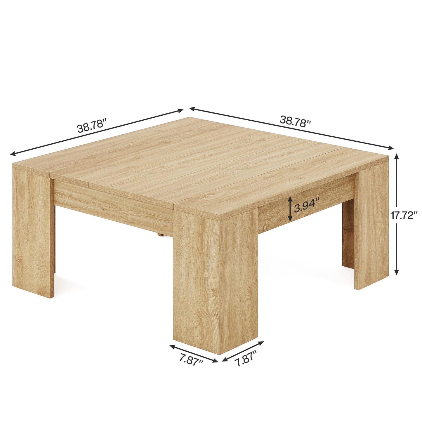 Tribesigns 38.8" Square Coffee Table, Farmhouse Wood Coffee Table, Center Table for Living Room with Sturdy Wooden Legs, Modern Home Furniture, Lignt Oak - WoodArtSupply