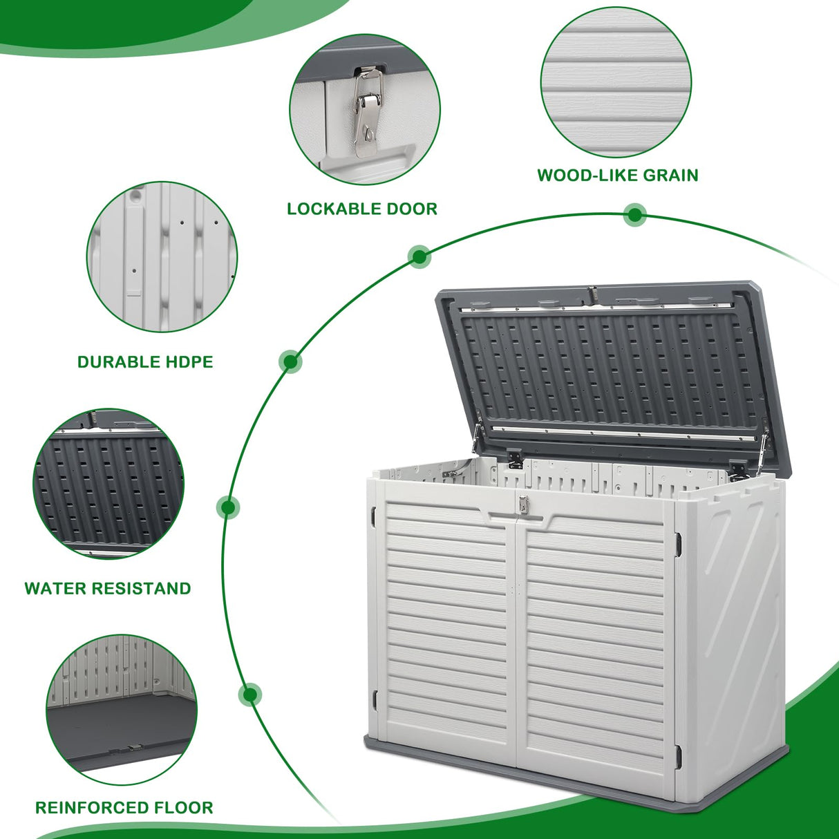 VINGLI Outdoor Storage Shed, Resin Storage Cabinet with Lockable Design, Weatherproof Tool Shed with HDPE Material, Resin Deck Box for Garden Tools, Pool Equipment, Garbage Cans, White (31.5 Cu.ft) VINGLI