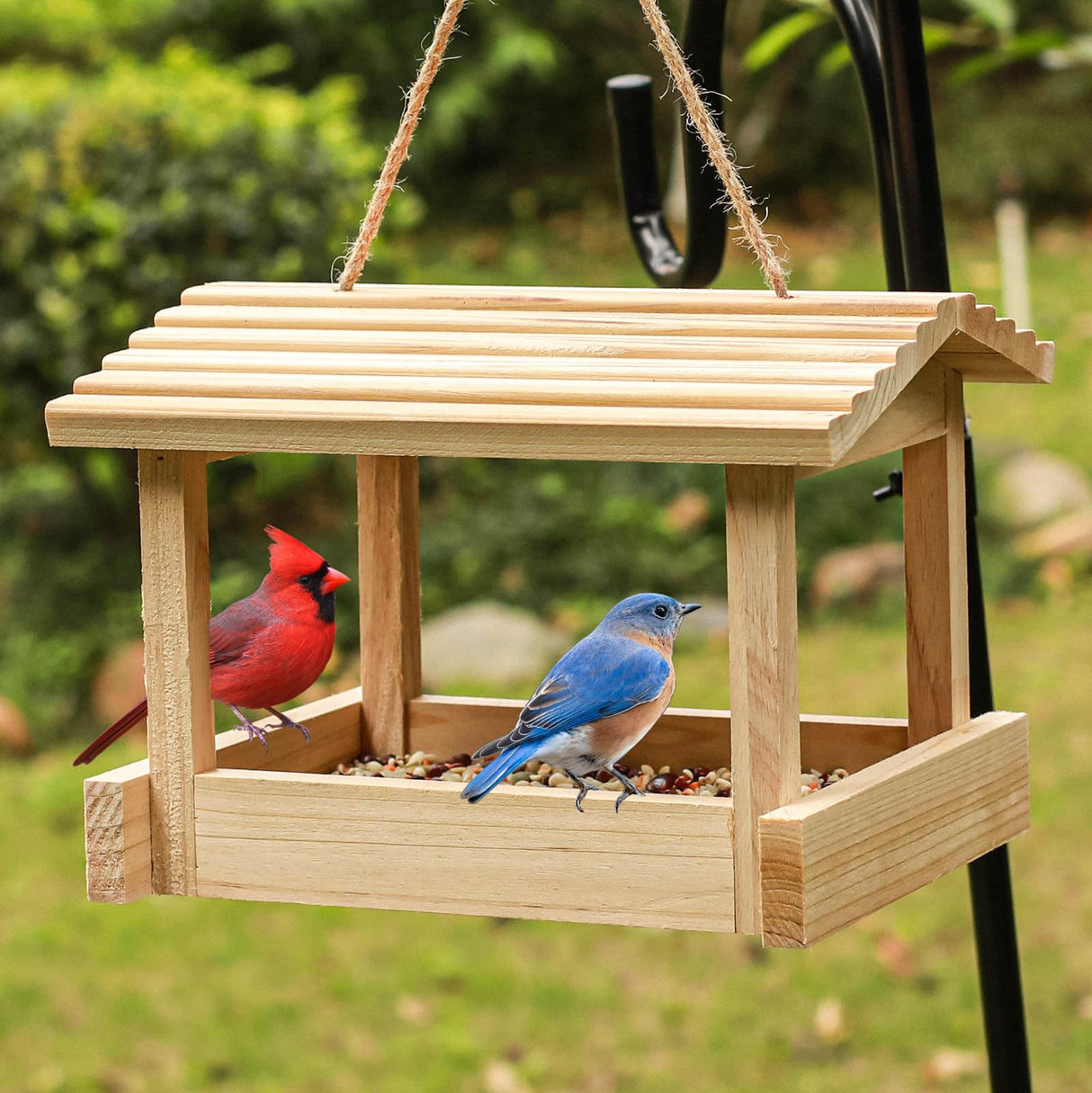 STARSWR Bird Feeders for Outside Hanging, Wild Bird Feeder House for Cardinals Finches Wooden Bluebird Feeder Mealworm Feeder Outdoor Wood Platform Bird House Feeder STARSWR