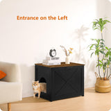 Dwanton Cat Litter Box Furniture Hidden, Cat Litter Box Enclosure, Reversible Entrance Can Be on Left or Right Side, Indoor Cabinet, Wooden Washroom, End Table, Black and Warm Brown, 27.6" L Dwanton