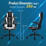 Ruesleag PC Gaming Racing Chair Ergonomic Office Computer Chair HIgh Back Video Racing Chair w/Lumbar Support Flip Up Arms Headrest PU Leather Study Desk Chair Executive Office Chair for Adults,White Ruesleag