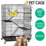 Yaheetech 49'' Collapsible Cat Cage 4-Tier Metal Cat Kennel Ferret Enclosure Chinchilla Cage with Rotating Casters/Ramp/Ladders/Hammock for Indoor Kitten Yaheetech