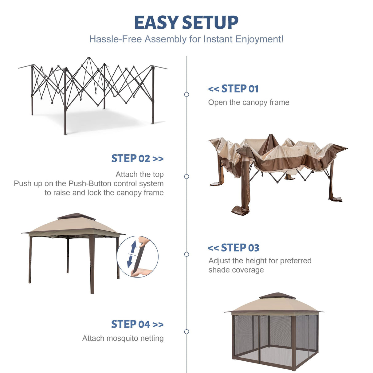 11'X11' Gazebo Pop Up with 4 Sidewalls Mosquito Netting, Heavy Duty Patio Gazebo Canopy Tent with Double Air Roofs for Backyards, Patios, Decks, Gardens, Parks Yokayoay